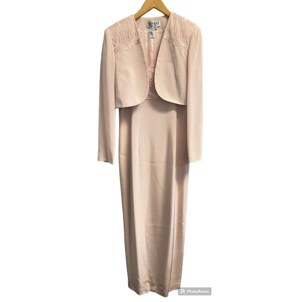 Vintage JOVANI Women's 8 Beaded‎ Tank Dress & Crop Jacket 2-piece Set  Pale Pink